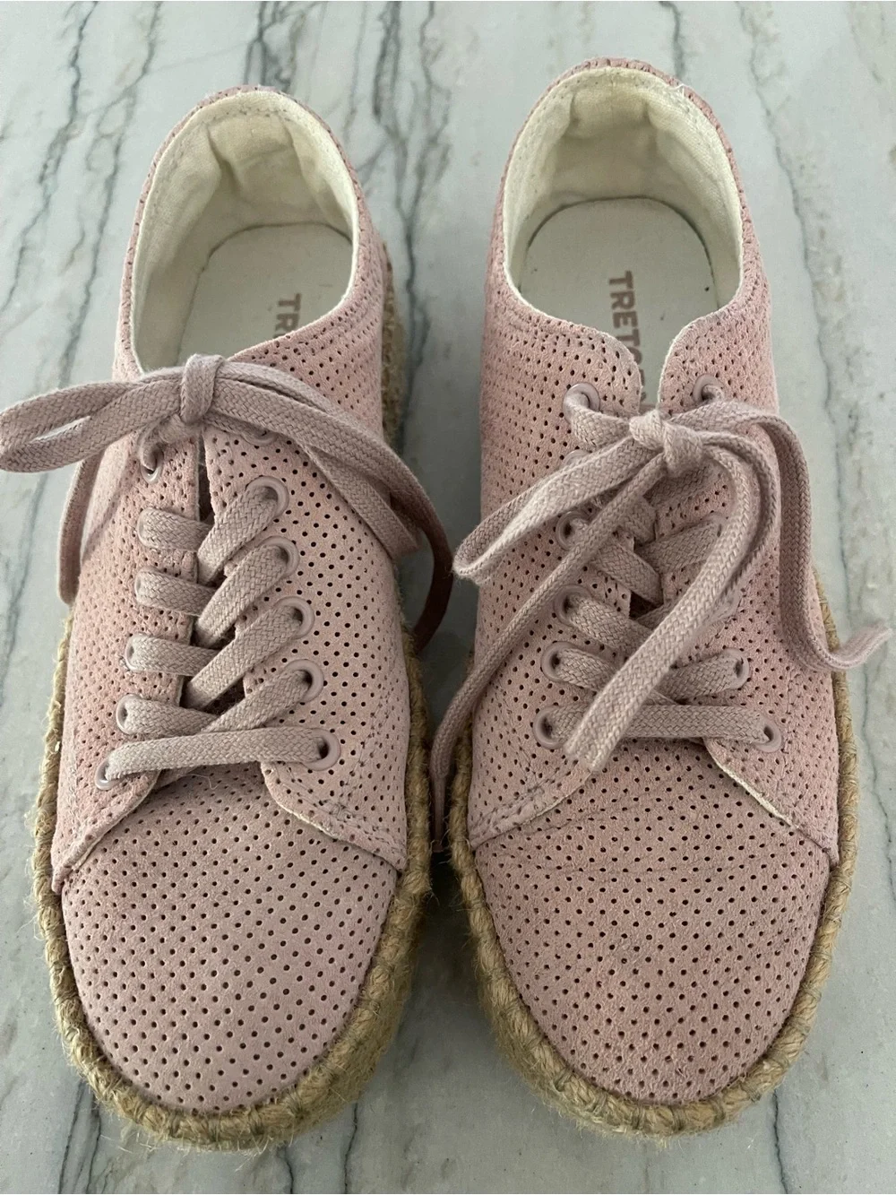 Tretorn Blush Pink Suede Espadrille Platform Sneakers